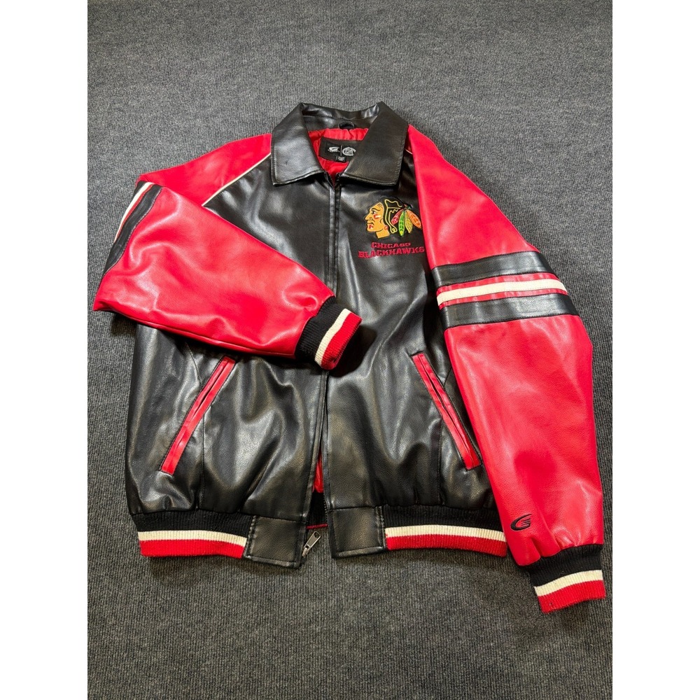 G-III Chicago Blackhawks Jacket XXL Men Black Red Faux Leather NHL Carl Banks